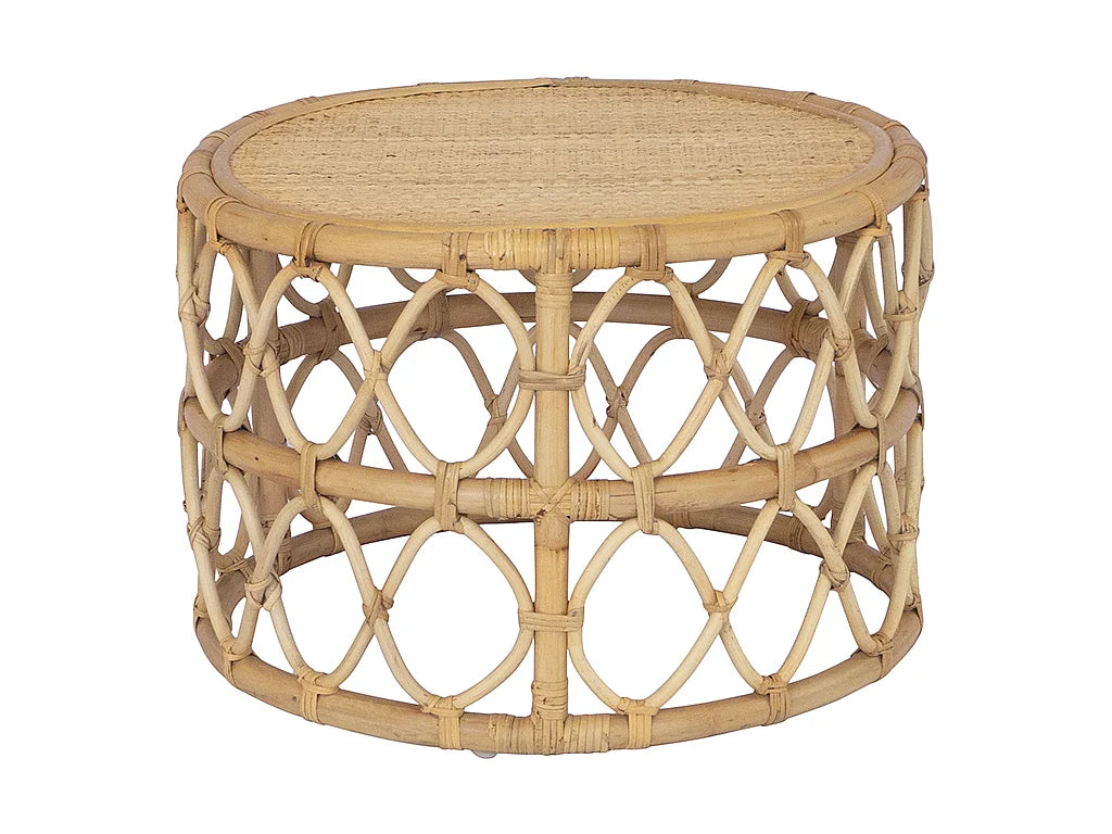 Lot de 2 tables basses Japandi gigognes rondes en rotin tressé naturel Ø 80 cm - Ronita