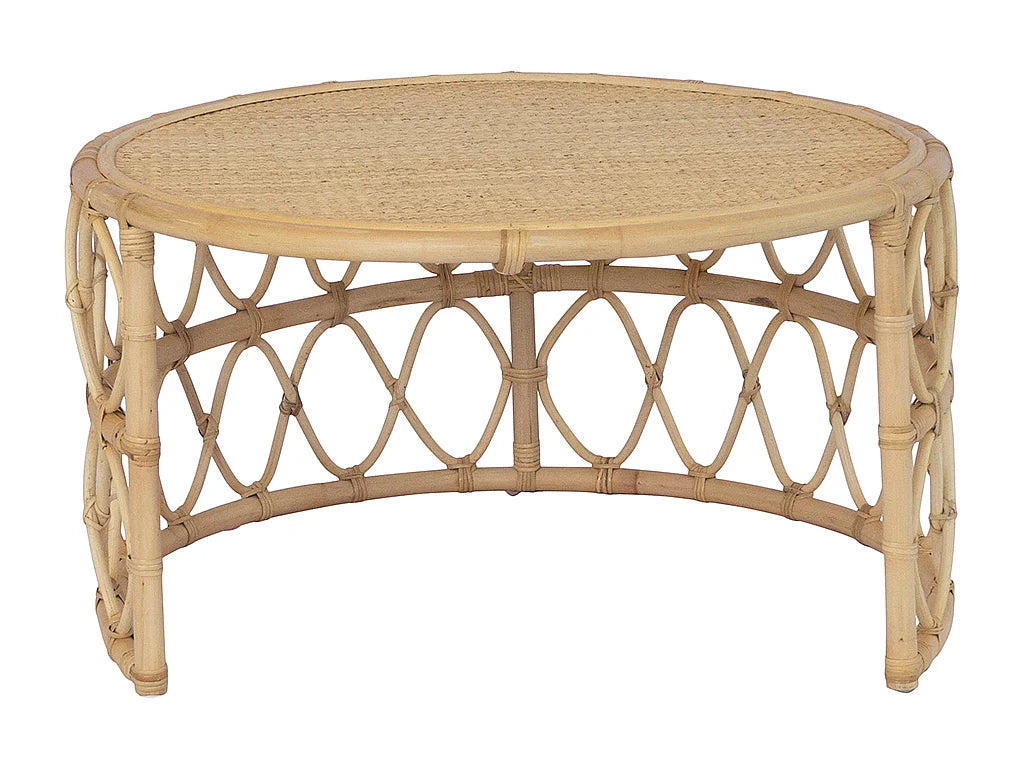 Lot de 2 tables basses Japandi gigognes rondes en rotin tressé naturel Ø 80 cm - Ronita