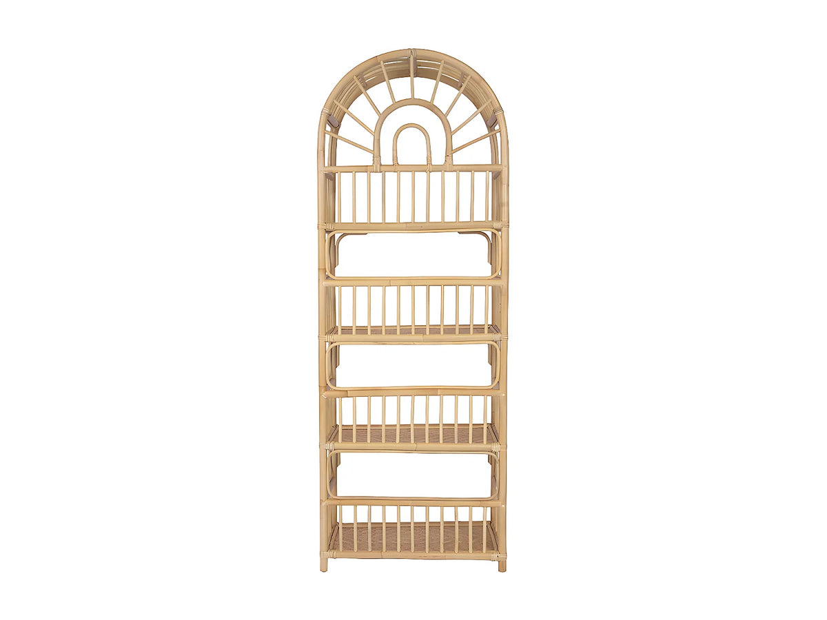 Étagère Japandi 4 tablettes en rotin tressé naturel clair 65 x 180 cm - Irisou