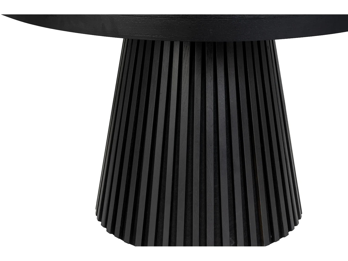 Table à manger ronde Japandi extensible 4 à 6 personnes placage chêne noir Ø 120 cm - Carmiza