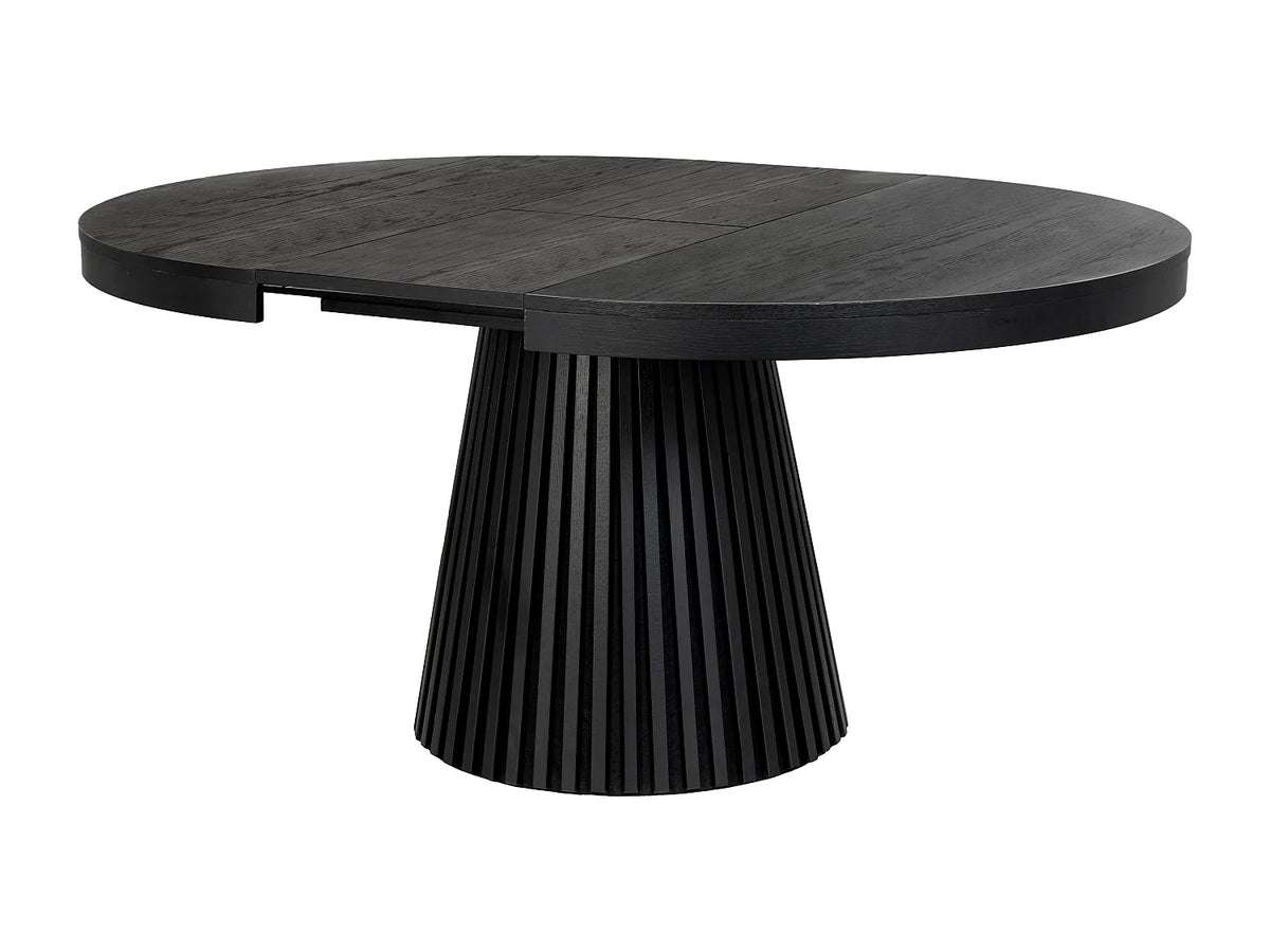 Table à manger ronde Japandi extensible 4 à 6 personnes placage chêne noir Ø 120 cm - Carmiza