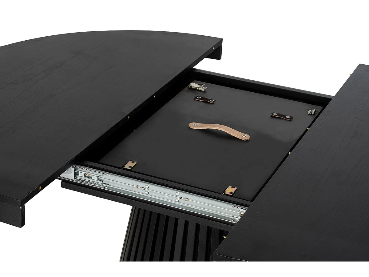 Table à manger ronde Japandi extensible 4 à 6 personnes placage chêne noir Ø 120 cm - Carmiza