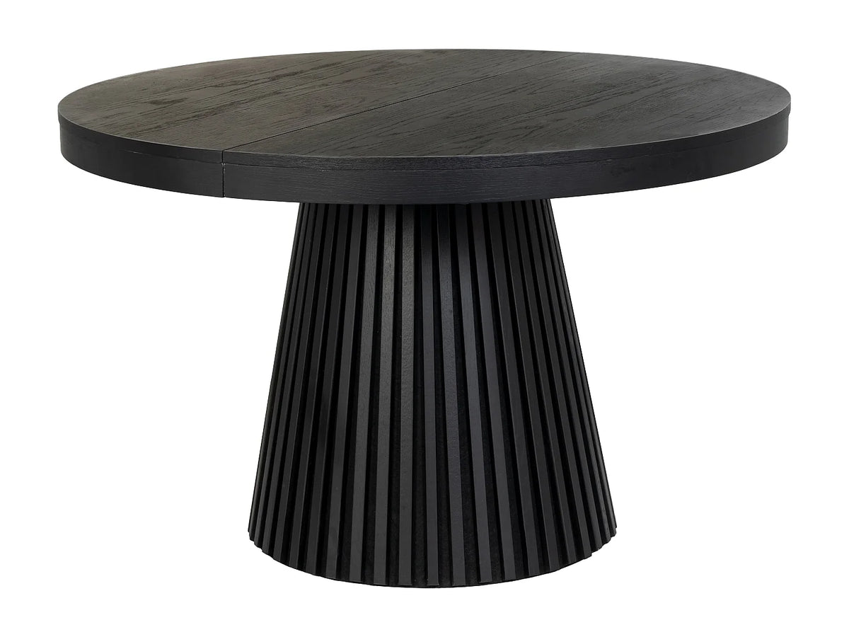 Table à manger ronde Japandi extensible 4 à 6 personnes placage chêne noir Ø 120 cm - Carmiza