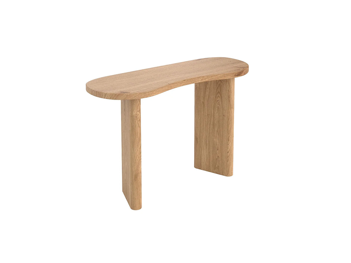 Console Japandi plateau organique en bois de mindi massif naturel 120 x 75,5 cm - Brandan