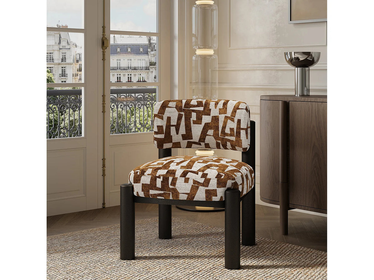 Fauteuil Japandi en tissu texturé à motif caramel - Ely