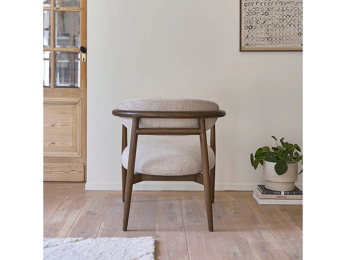 Fauteuil Japandi en bois de hêtre et tissu texturé beige chiné - Côme