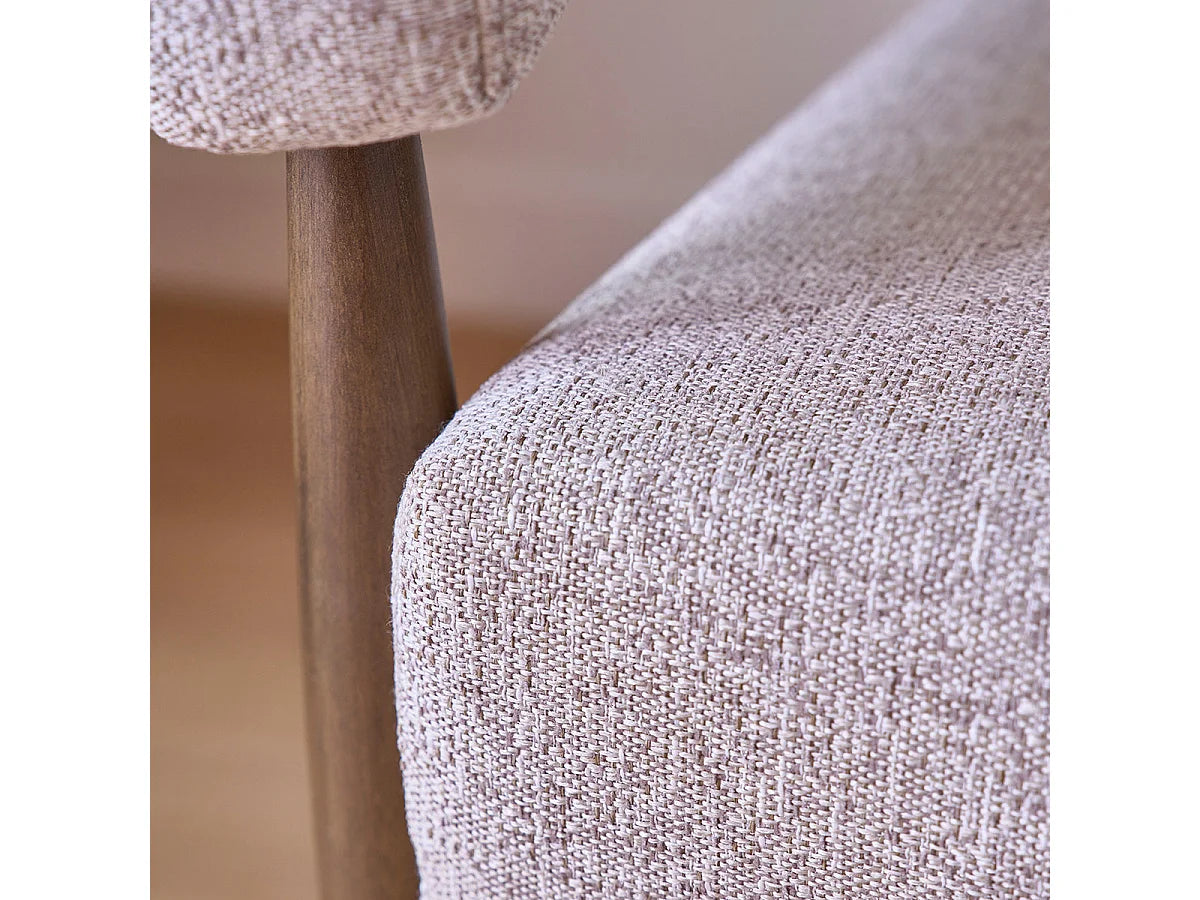 Fauteuil Japandi en bois de hêtre massif et tissu chiné beige - Éloi
