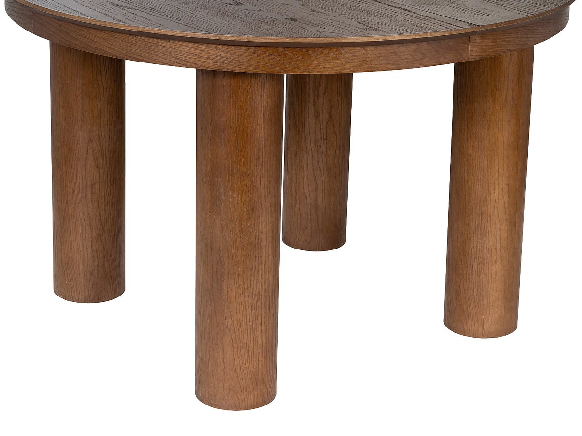 Table à manger ronde Japandi extensible 4 à 8 personnes placage chêne foncé Ø 120 cm - Elitaro