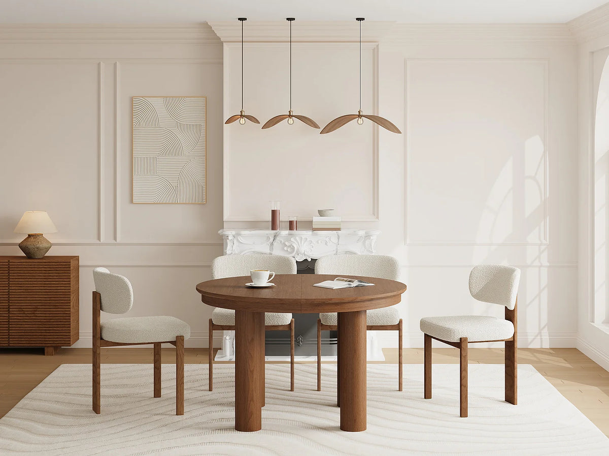 Table à manger ronde Japandi extensible 4 à 8 personnes placage chêne foncé Ø 120 cm - Elitaro