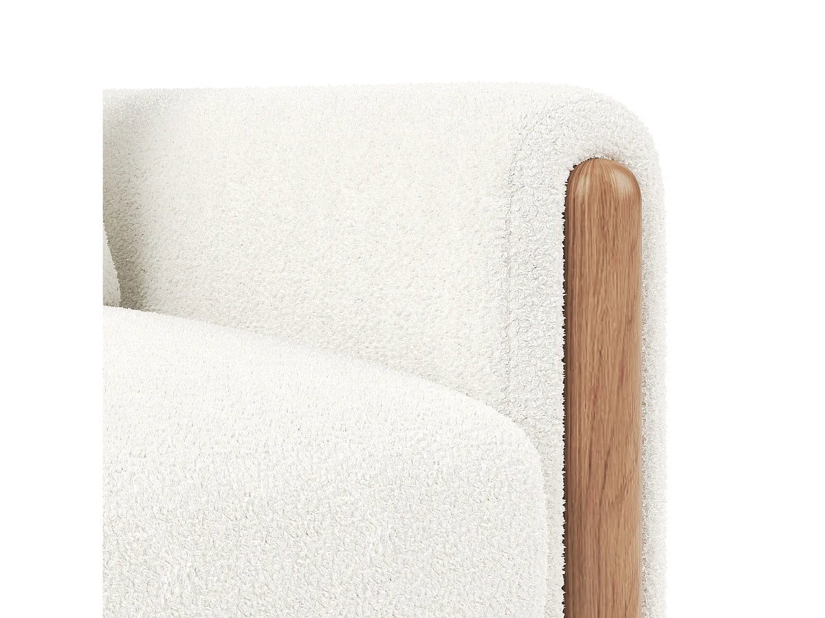 Fauteuil Japandi en bois massif et velours teddy blanc