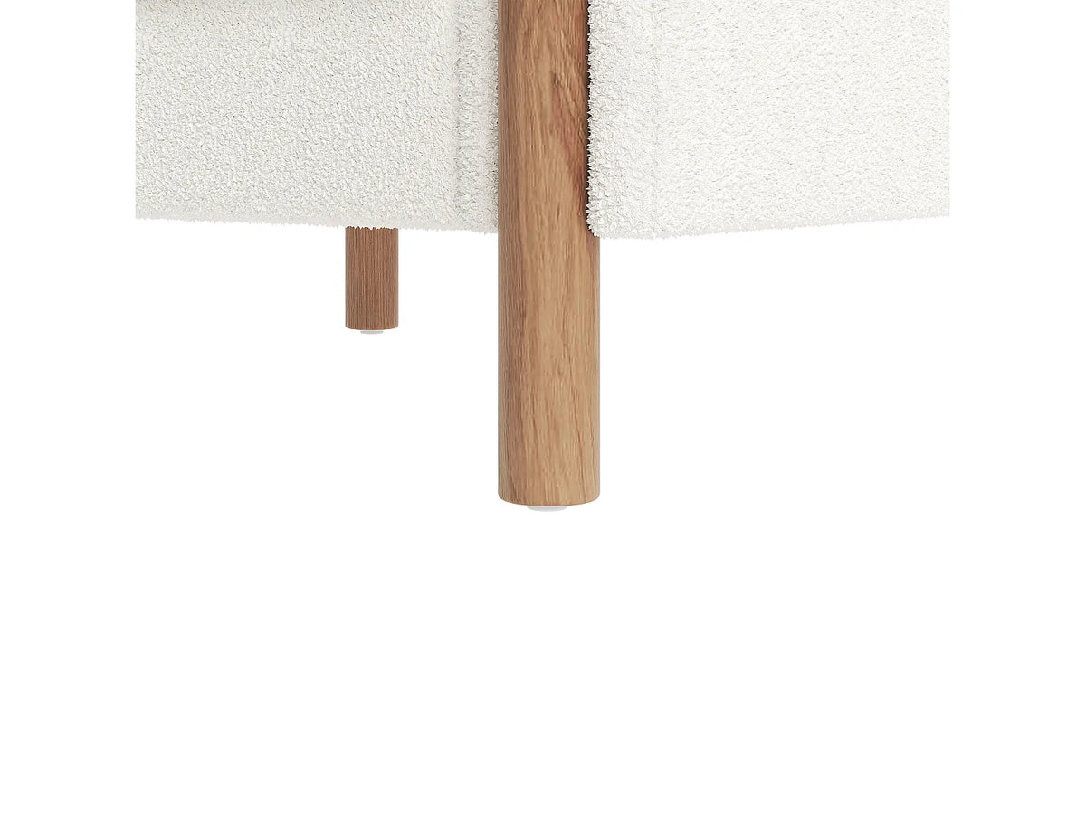 Fauteuil Japandi en bois massif et velours teddy blanc