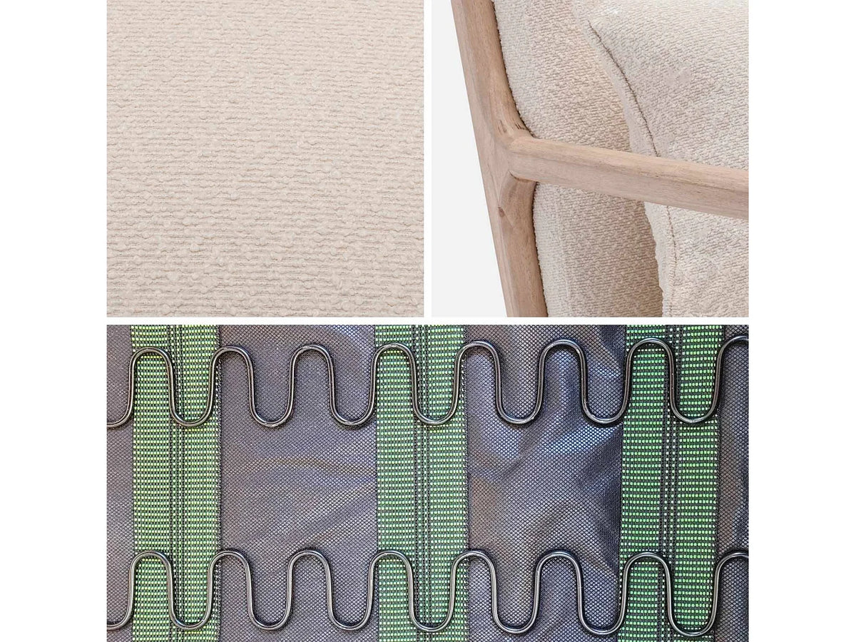 Fauteuil Japandi en bois d'hévéa et bouclette blanche - Lorens
