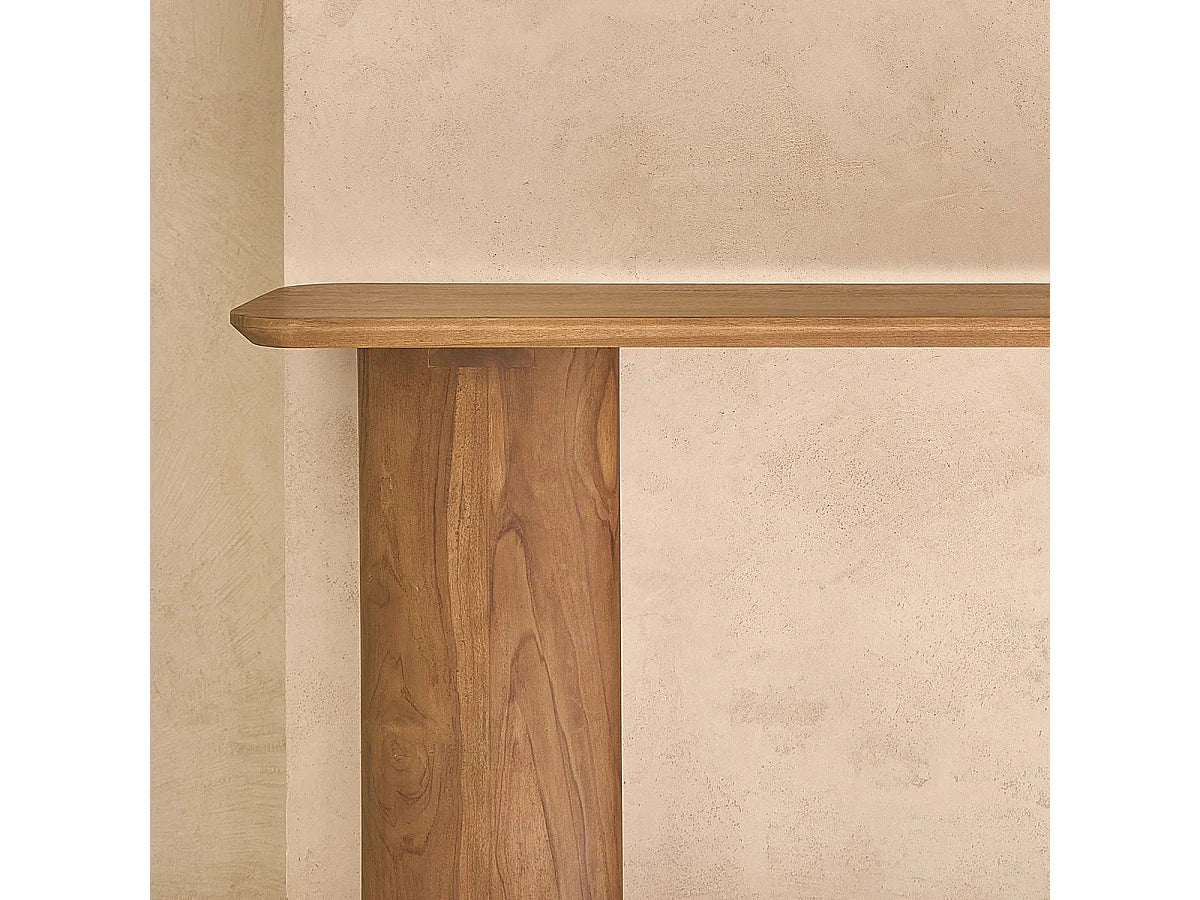 Console Japandi pieds galbés en teck massif naturel 120 x 75 cm - Calma