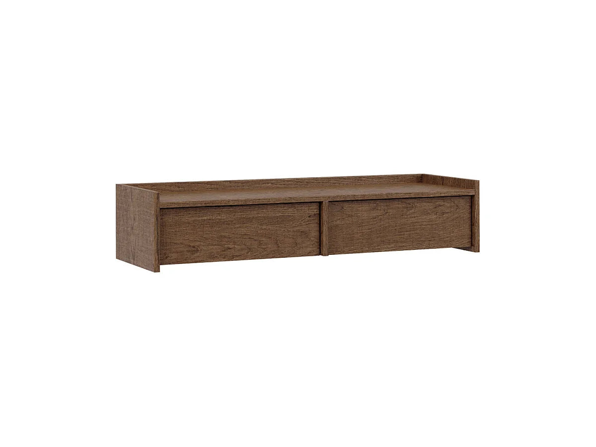 Console Japandi murale 2 tiroirs en bois foncé 105 x 21,5 cm