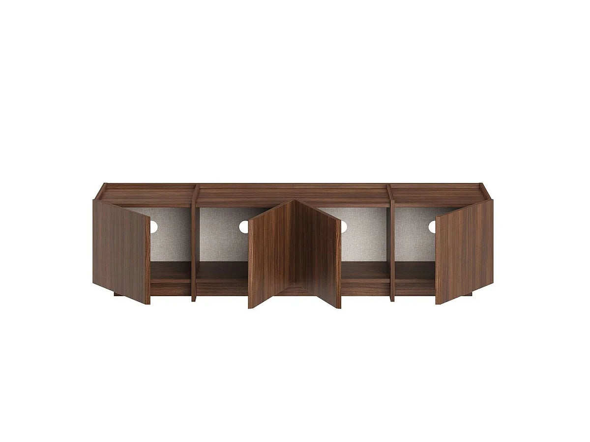 Meuble TV Japandi 4 portes décor noyer 180 x 46 cm - Arven