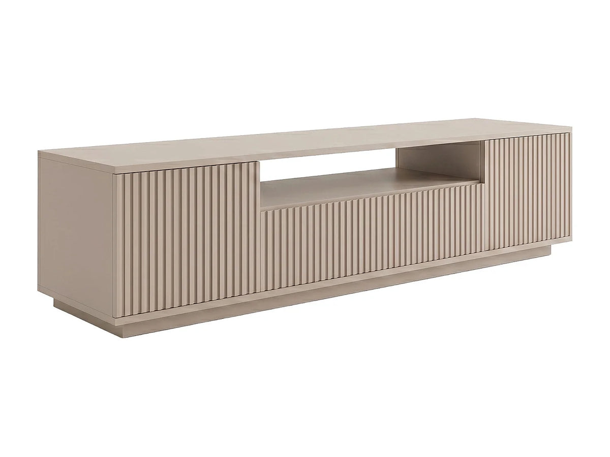 Meuble TV Japandi 3 portes et 1 niche façade rainurée beige 180 x 44,6 cm - Erolya