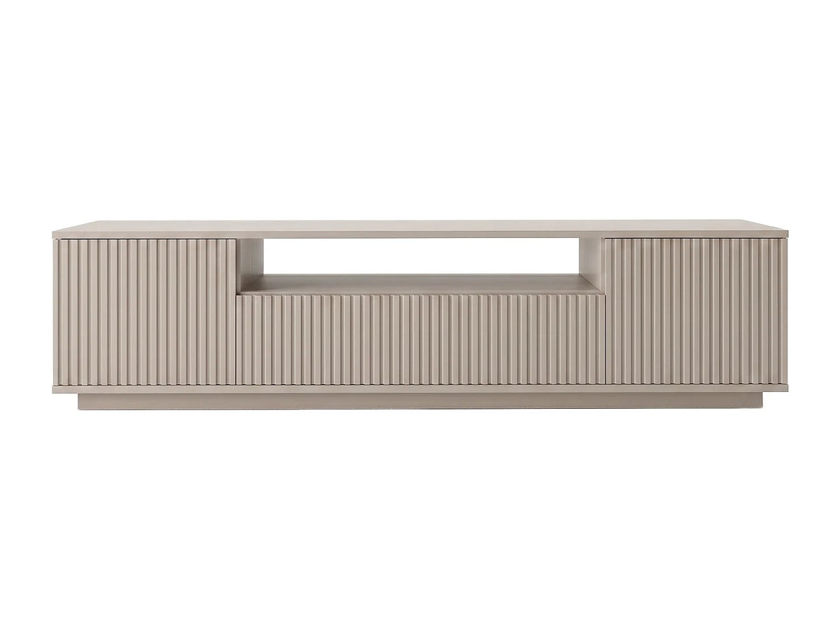 Meuble TV Japandi 3 portes et 1 niche façade rainurée beige 180 x 44,6 cm - Erolya
