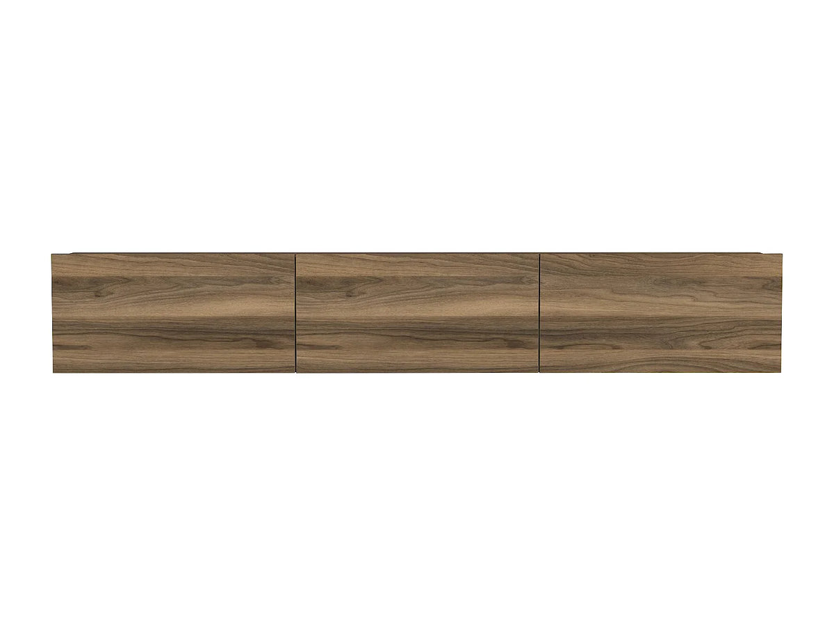 Meuble TV Japandi suspendu 3 portes effet bois naturel foncé 180 x 29,5 cm - Vikila