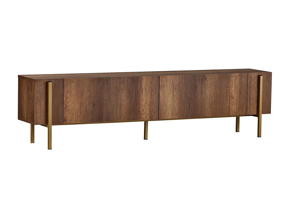 Meuble TV Japandi 2 portes mélaminé naturel foncé et métal doré 180 x 45 cm - Selnia