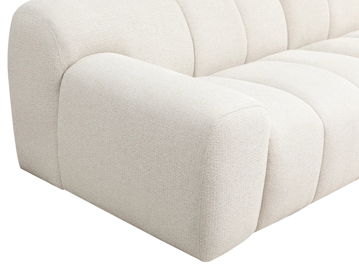 Canapé Japandi 3 places en tissu chenille beige 200 cm - Atuju