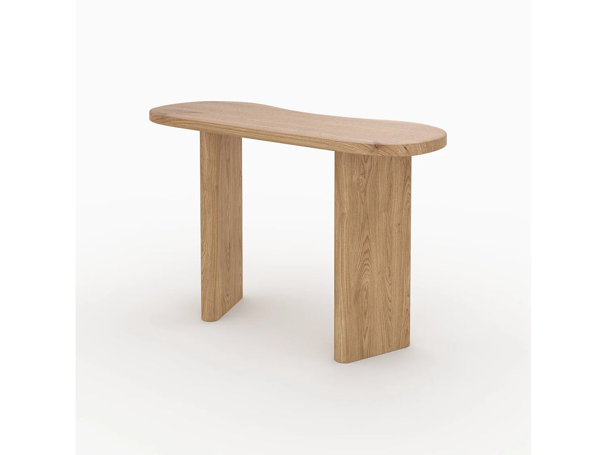 Console Japandi plateau organique en bois de mindi massif naturel 120 x 75,5 cm - Brandan