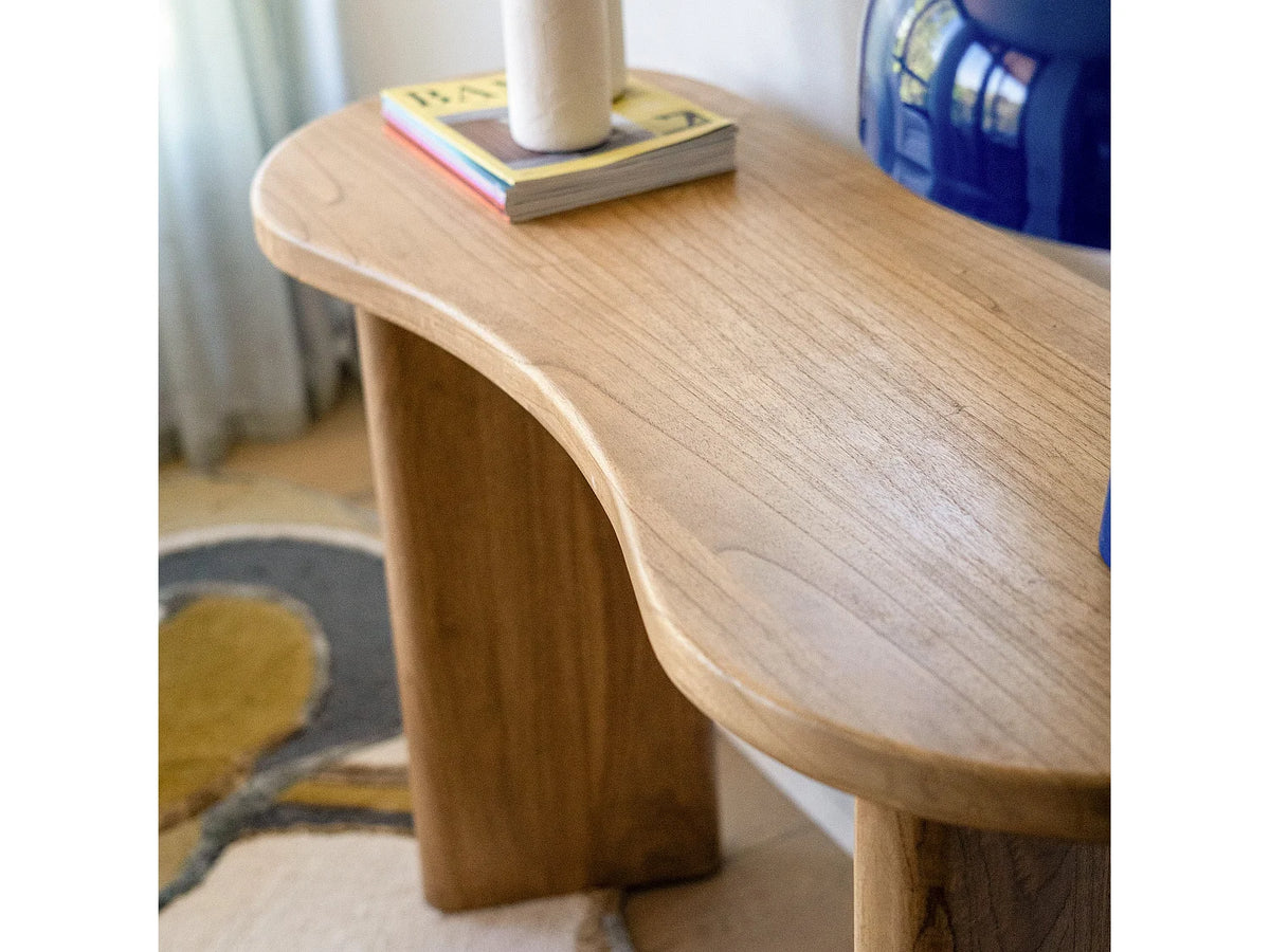 Console Japandi plateau organique en bois de mindi massif naturel 120 x 75,5 cm - Brandan