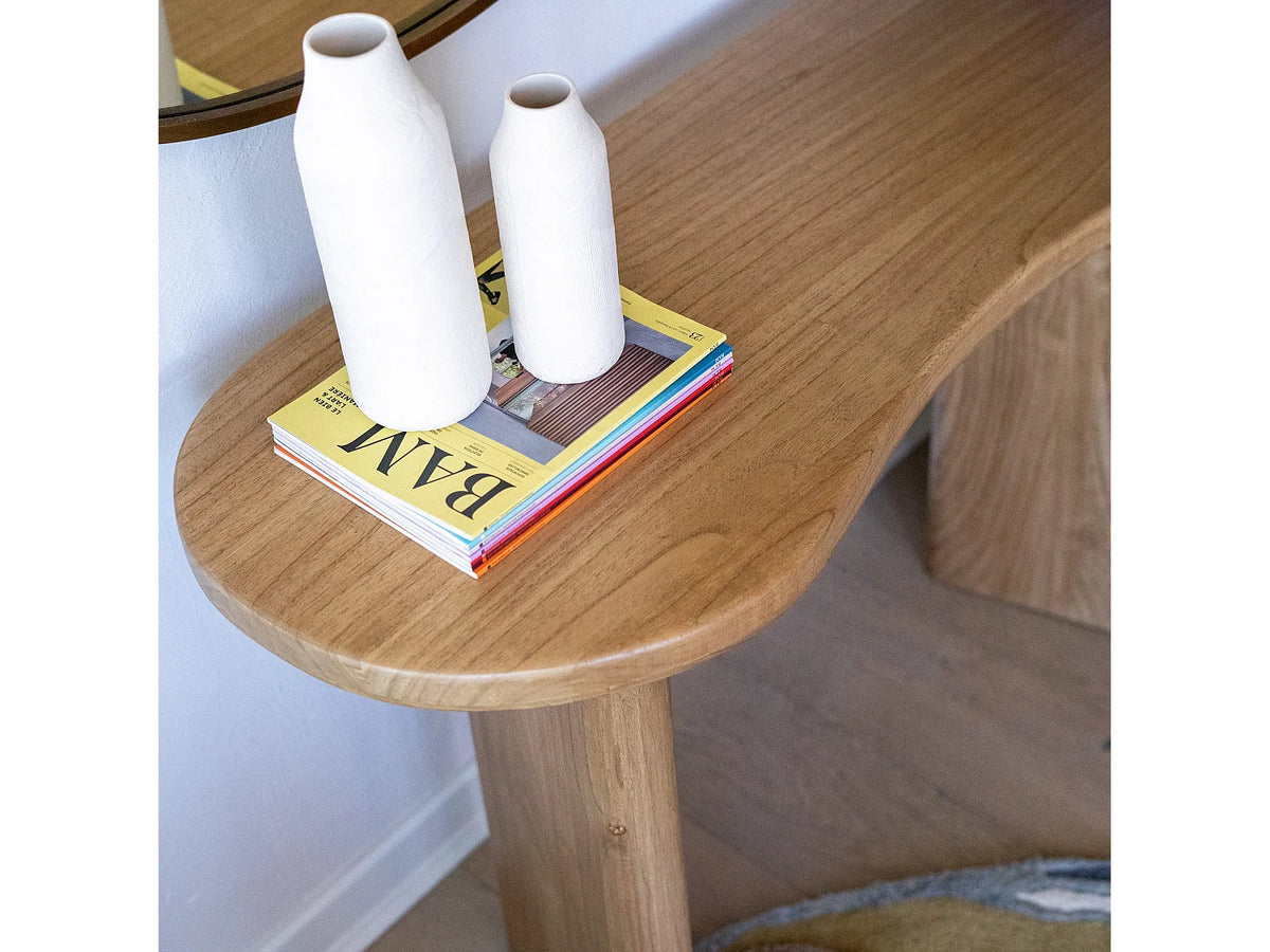 Console Japandi plateau organique en bois de mindi massif naturel 120 x 75,5 cm - Brandan
