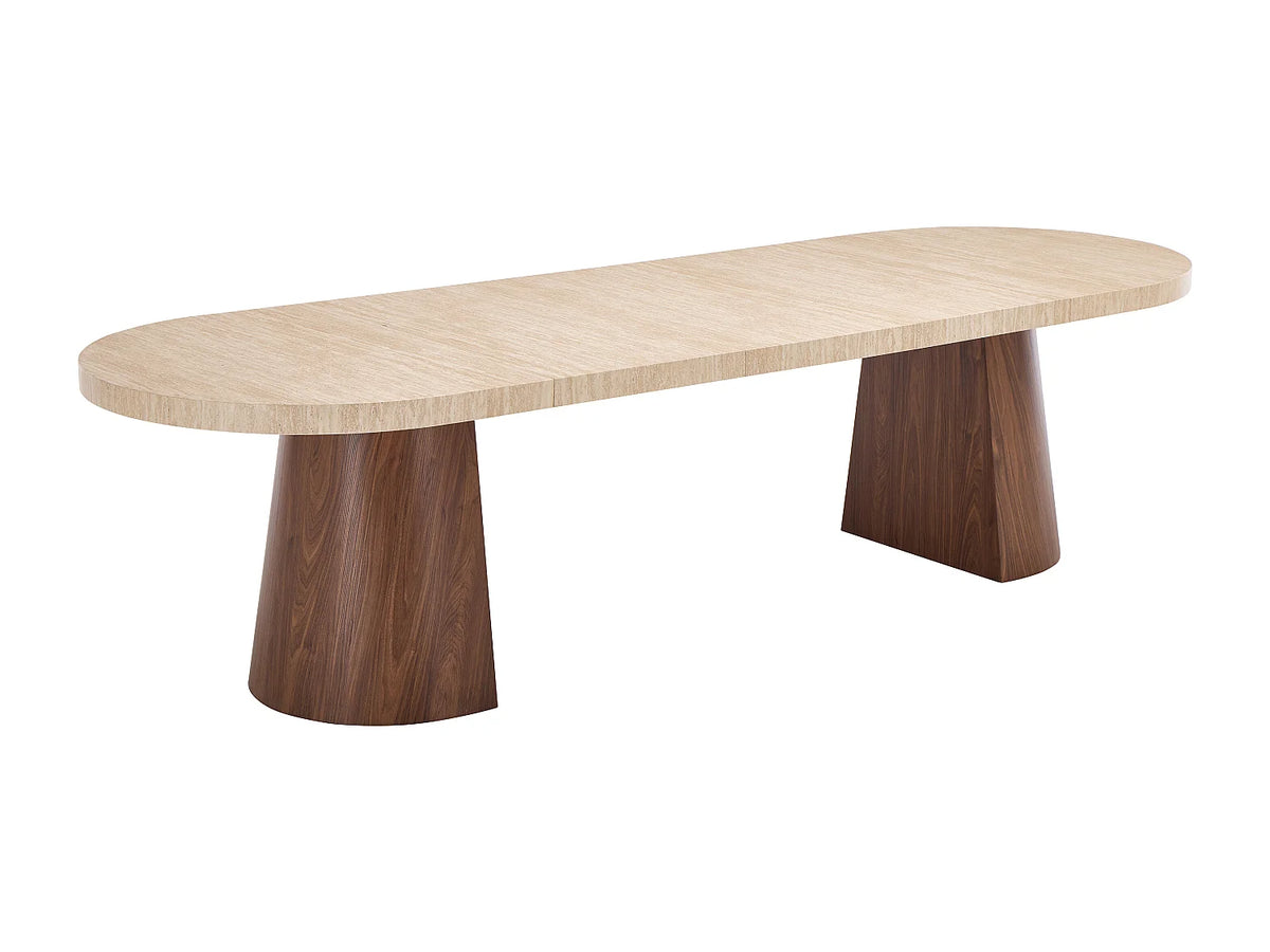 Table à manger ovale Japandi extensible 6 à 12 personnes effet travertin 150 x 100 cm - Cloeva