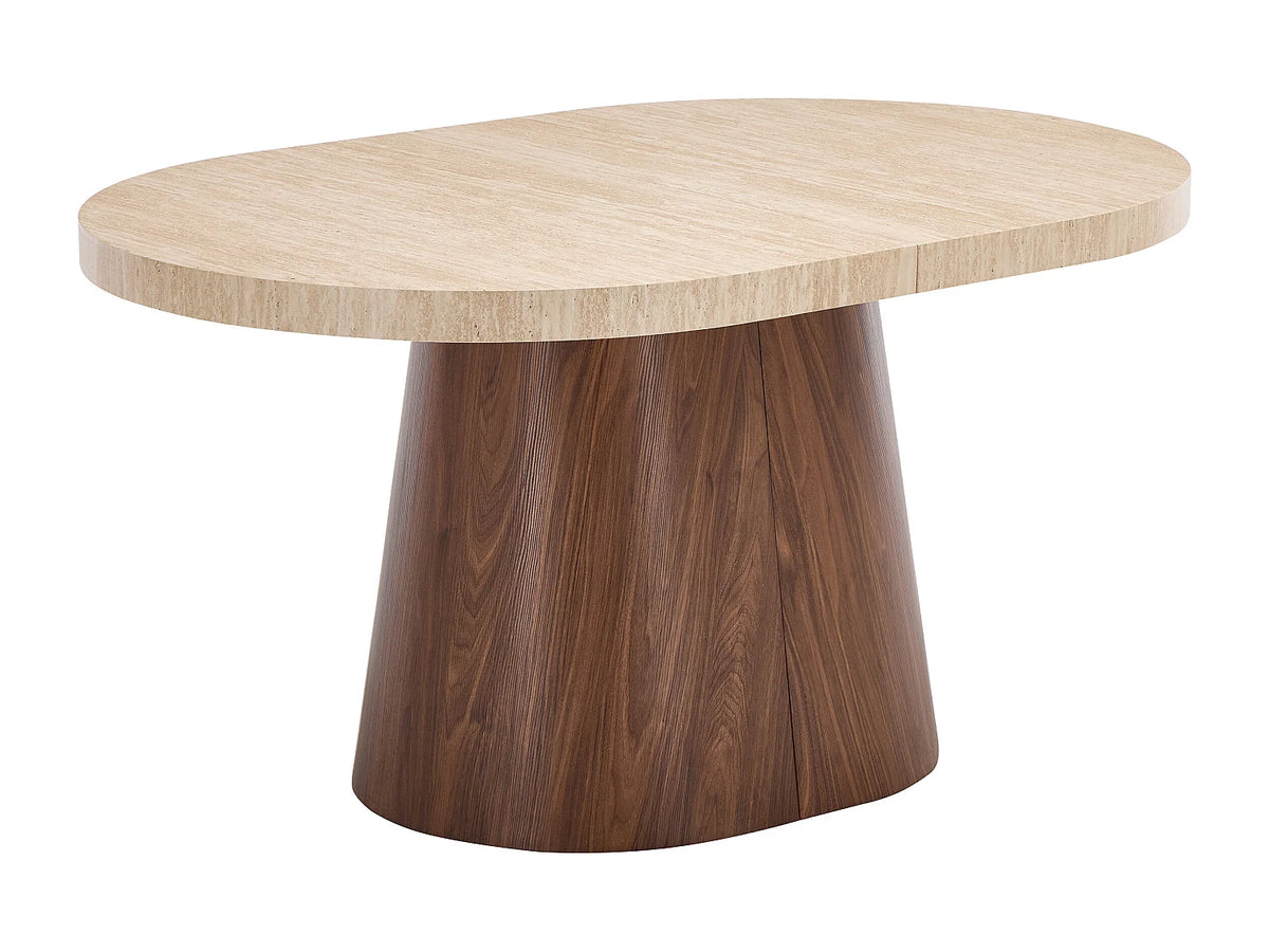 Table à manger ovale Japandi extensible 6 à 12 personnes effet travertin 150 x 100 cm - Cloeva