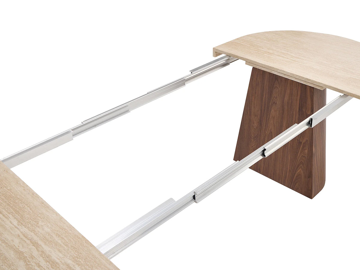 Table à manger ovale Japandi extensible 6 à 12 personnes effet travertin 150 x 100 cm - Cloeva