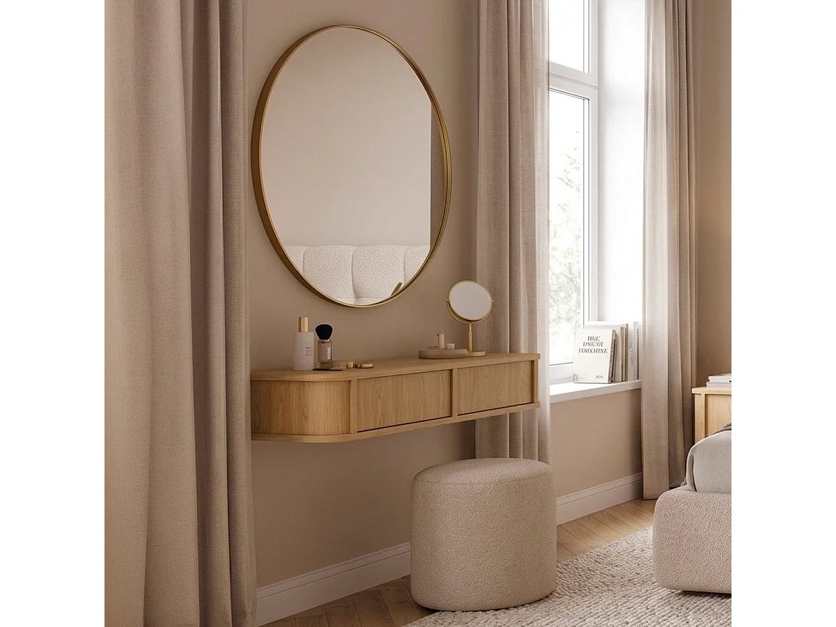 Console Japandi murale 1 tiroir push to open effet bois naturel 108 x 17 cm - Halina