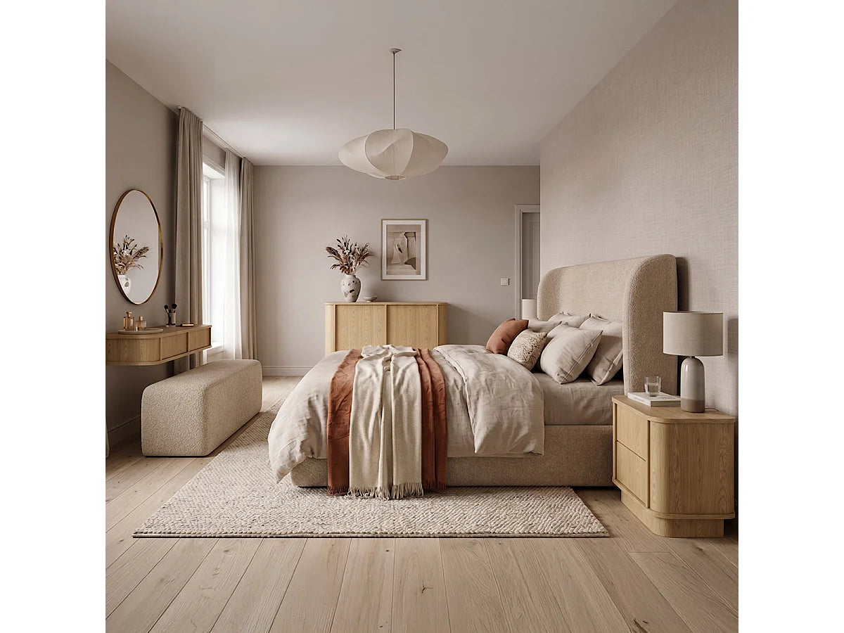 Console Japandi murale 1 tiroir push to open effet bois naturel 108 x 17 cm - Halina
