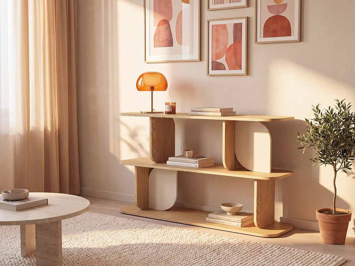 Étagère Japandi 2 tablettes naturel clair et beige 120 x 81,3 cm - Neleria
