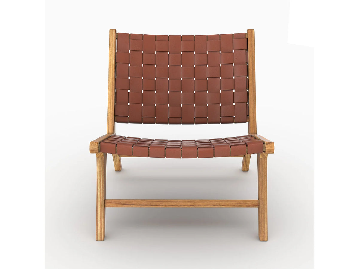 Fauteuil Japandi en bois de teck et cuir tressé marron - Kuna