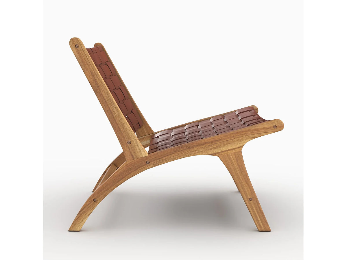 Fauteuil Japandi en bois de teck et cuir tressé marron - Kuna
