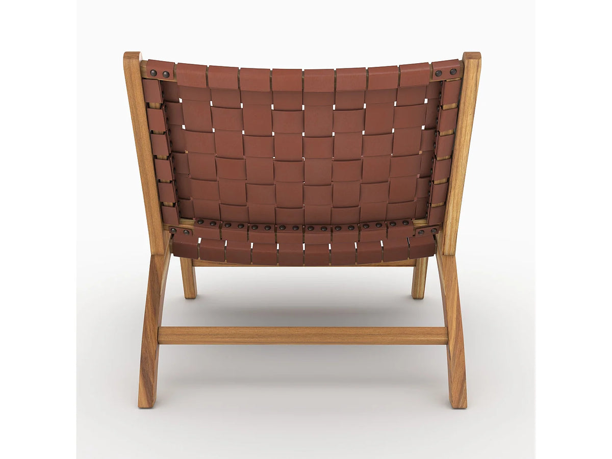 Fauteuil Japandi en bois de teck et cuir tressé marron - Kuna