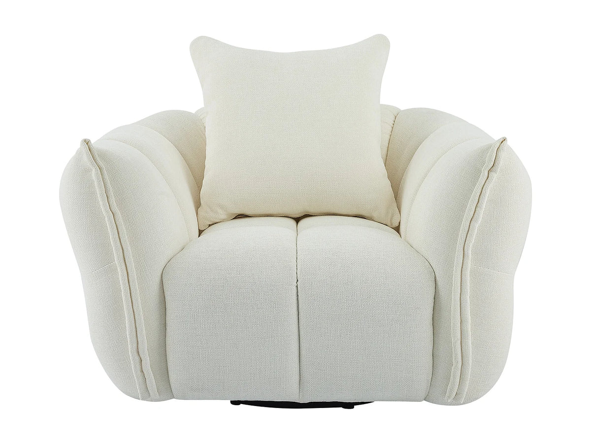 Fauteuil Japandi matelassé en tissu texturé blanc cassé - Kimaca