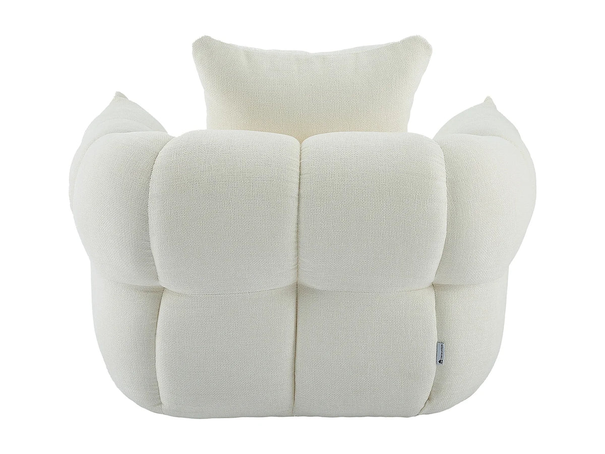 Fauteuil Japandi matelassé en tissu texturé blanc cassé - Kimaca