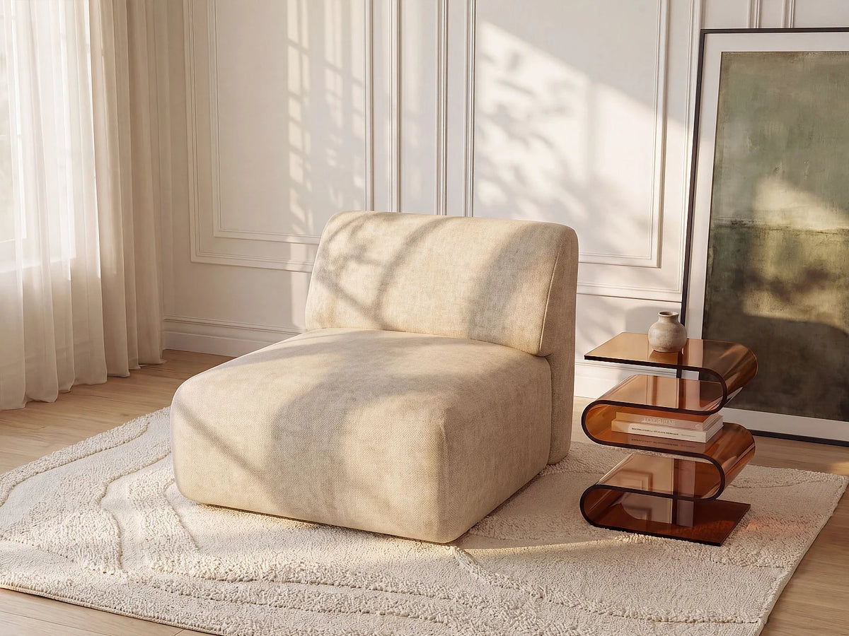 Fauteuil Japandi modulable en tissu beige - Pogni