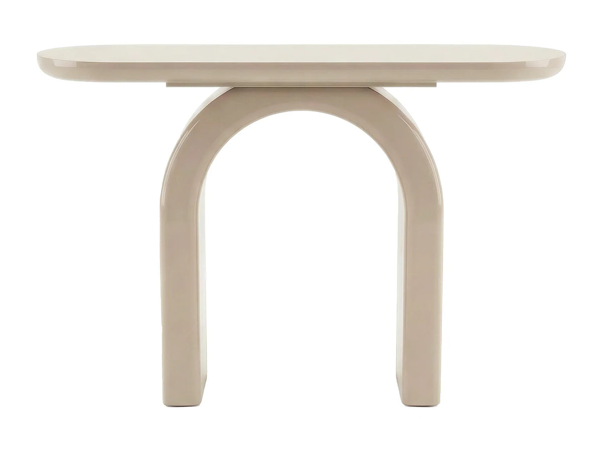 Console Japandi ovale à piètement arche en MDF laqué beige 120 x 80 cm - Tuzaka