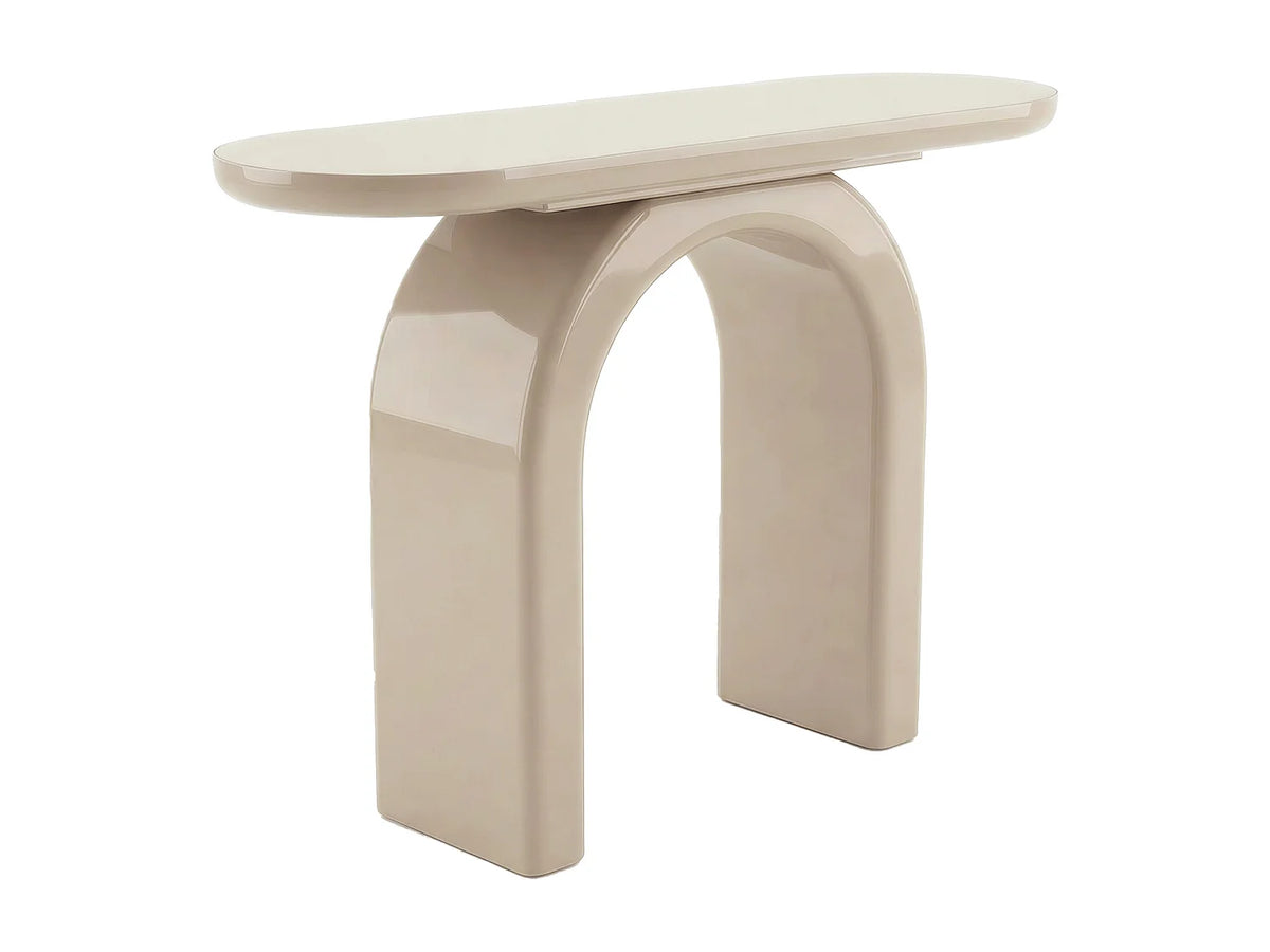 Console Japandi ovale à piètement arche en MDF laqué beige 120 x 80 cm - Tuzaka