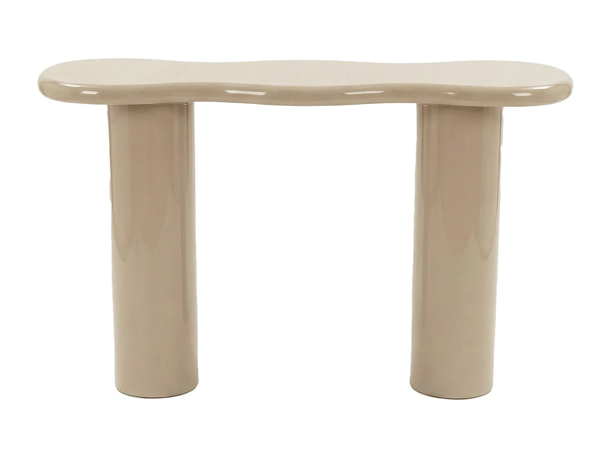 Console Japandi organique à pieds cylindriques en MDF laqué beige 120 x 76 cm - Noboka