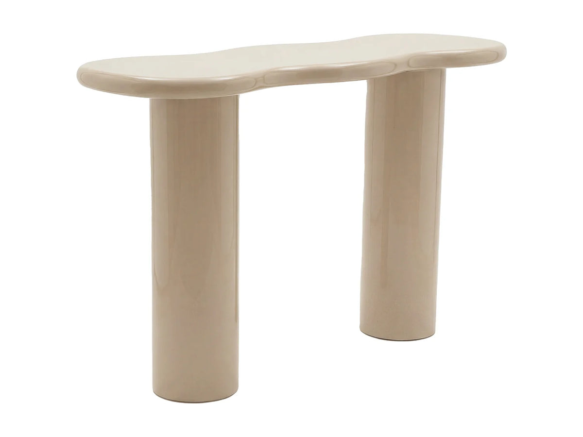 Console Japandi organique à pieds cylindriques en MDF laqué beige 120 x 76 cm - Noboka