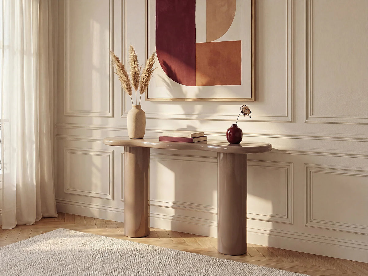 Console Japandi organique en MDF laqué marron 120 x 76 cm - Noboka