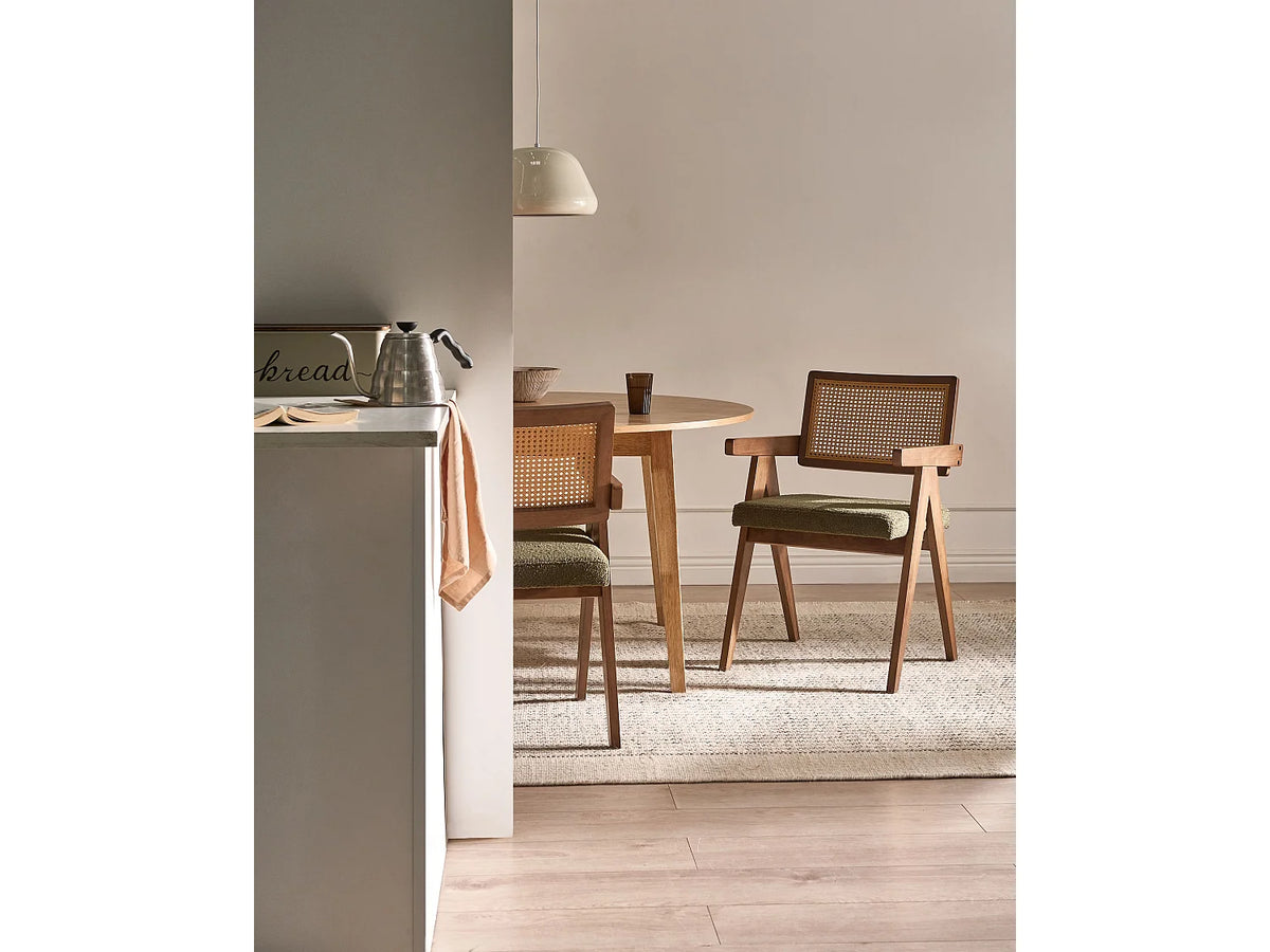 Lot de 2 chaises Japandi en bois marron foncé et tissu vert - Ava