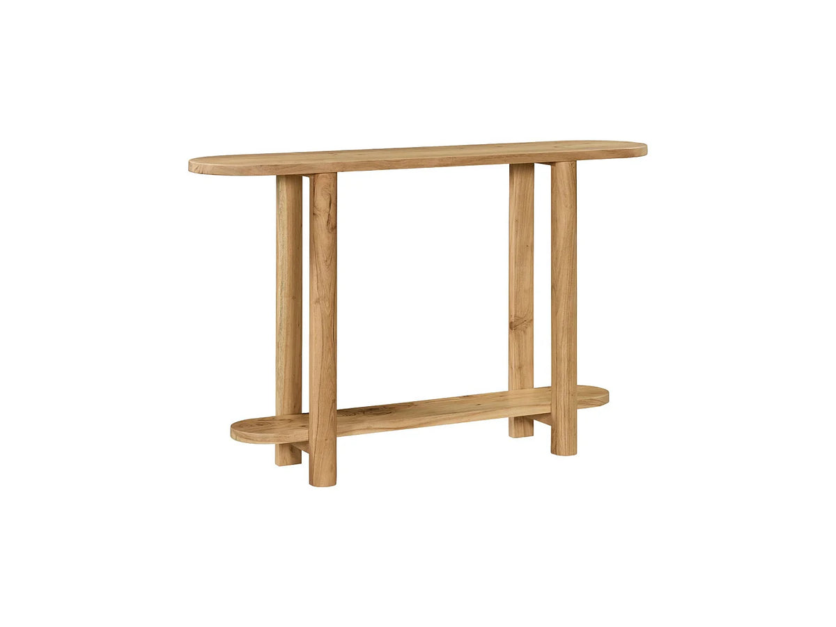 Console Japandi ovale 2 niveaux en bois d'acacia naturel 120 x 75 cm - Sana