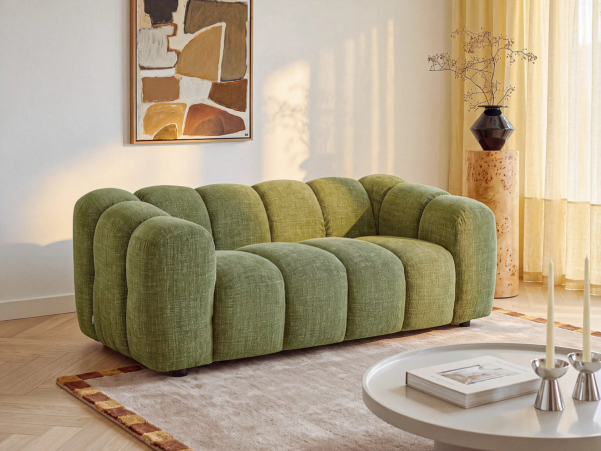 Canapé Japandi 2 places en tissu chenille vert 189 cm - Nelimar
