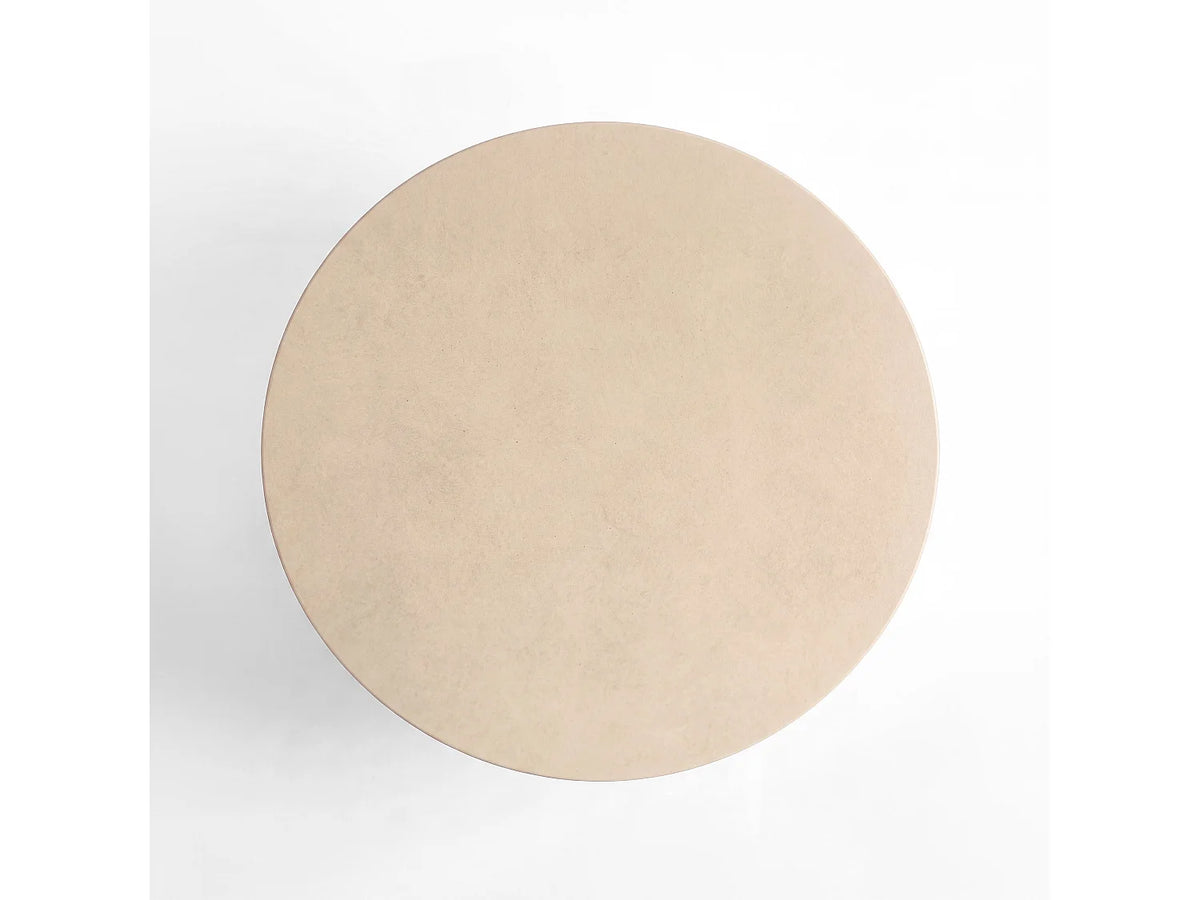 Table basse Japandi ronde en fibre d'argile effet béton beige Ø 90 cm - Paros