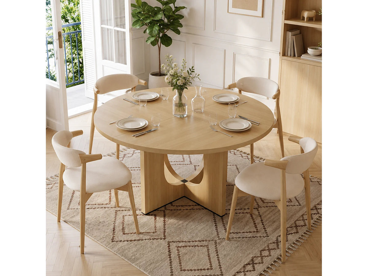 Table à manger ronde Japandi 4 à 6 personnes en MDF chêne Ø 120 cm