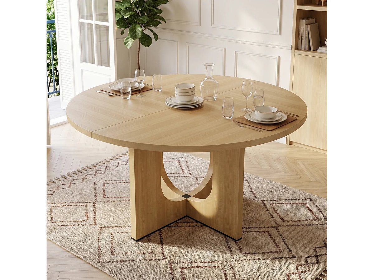 Table à manger ronde Japandi 4 à 6 personnes en MDF chêne Ø 120 cm